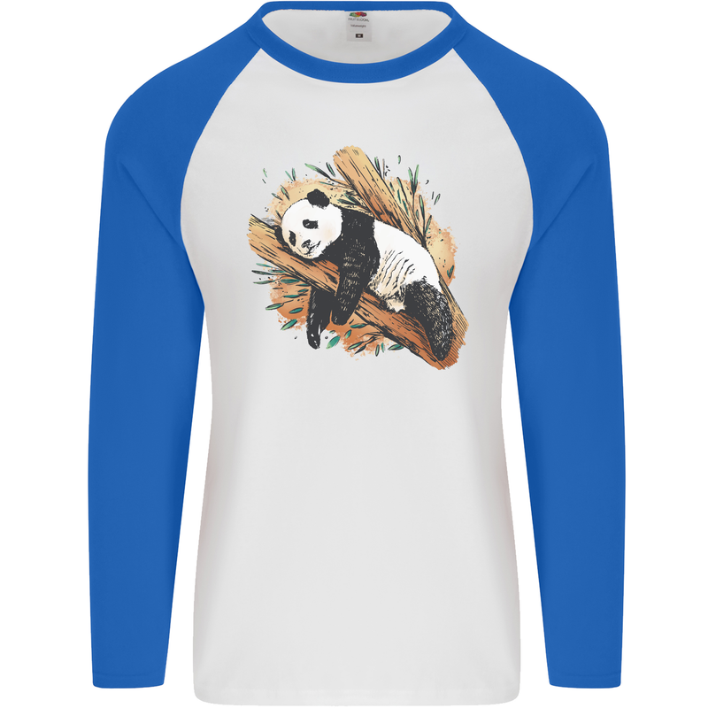 A Sleeping Panda Bear Ecology Animals Mens L/S Baseball T-Shirt White/Royal Blue