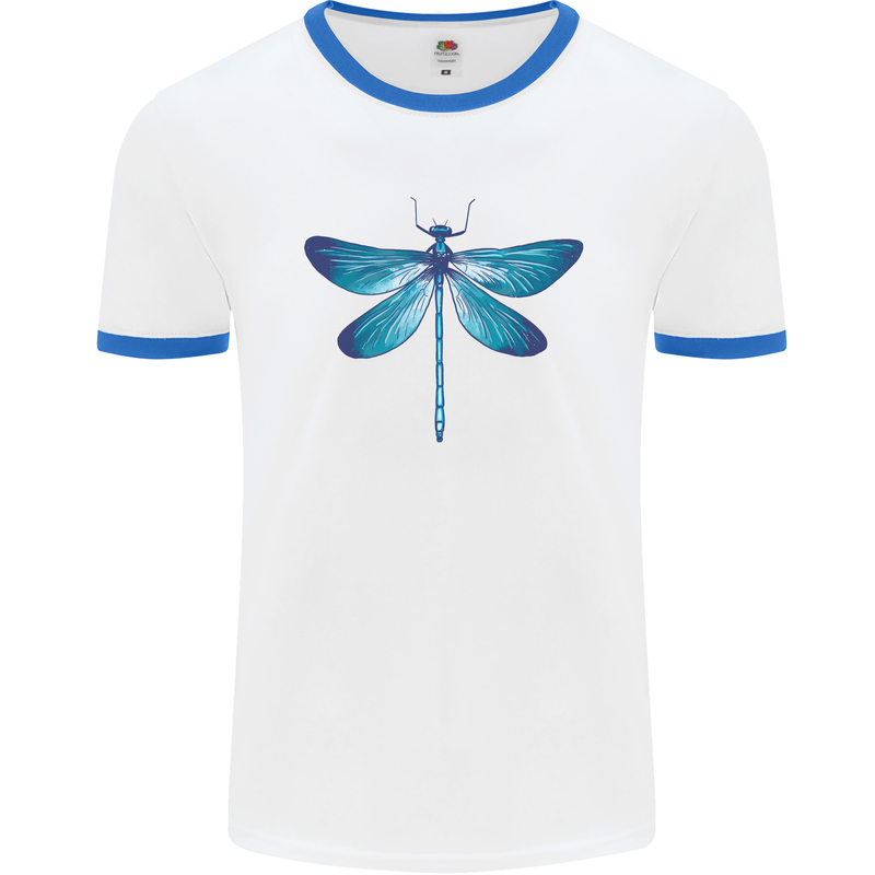 A Blue Dragonfly Mens Ringer T-Shirt White/Royal Blue