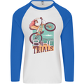 Mountain Bike Trials MTB Cycling Bicycle Mens L/S Baseball T-Shirt White/Royal Blue