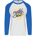 Mardi Gras Lets Party Mens L/S Baseball T-Shirt White/Royal Blue