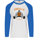 Gym Gorilla Fitness Bodybuilding Training Mens L/S Baseball T-Shirt White/Royal Blue
