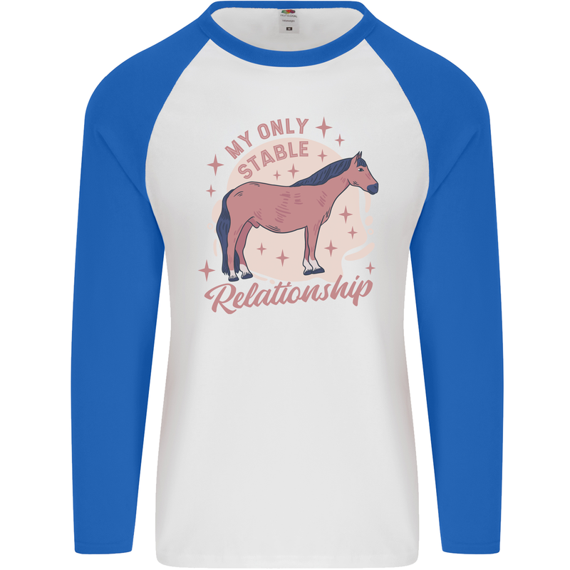 Equestrian Horse My Only Stable Relationship Mens L/S Baseball T-Shirt White/Royal Blue