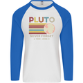 Pluto Never Forget Space Astronomy Planet Mens L/S Baseball T-Shirt White/Royal Blue