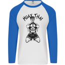 Muay Thai Fighter Mixed Martial Arts MMA Mens L/S Baseball T-Shirt White/Royal Blue