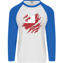 Torn Tongo Flag Tongan Day Football Mens L/S Baseball T-Shirt White/Royal Blue