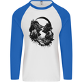 Headphones & Nature Music Trekking Hiking Mens L/S Baseball T-Shirt White/Royal Blue