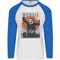 Slothzilla Funny Sloth Parody Mens L/S Baseball T-Shirt White/Royal Blue