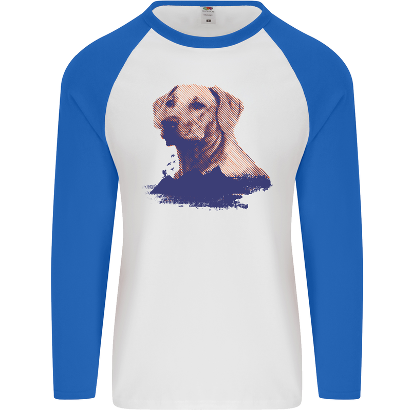 Golden Retriever Mountains Mens L/S Baseball T-Shirt White/Royal Blue