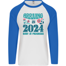 Arriving 2024 New Baby Pregnancy Pregnant Mens L/S Baseball T-Shirt White/Royal Blue