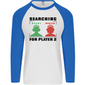 Player Two Wanted Funny Singles Day Gamer Mens L/S Baseball T-Shirt White/Royal Blue