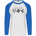 Love Triathlon Running Swimming Cycling Mens L/S Baseball T-Shirt White/Royal Blue