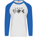 Love Triathlon Running Swimming Cycling Mens L/S Baseball T-Shirt White/Royal Blue