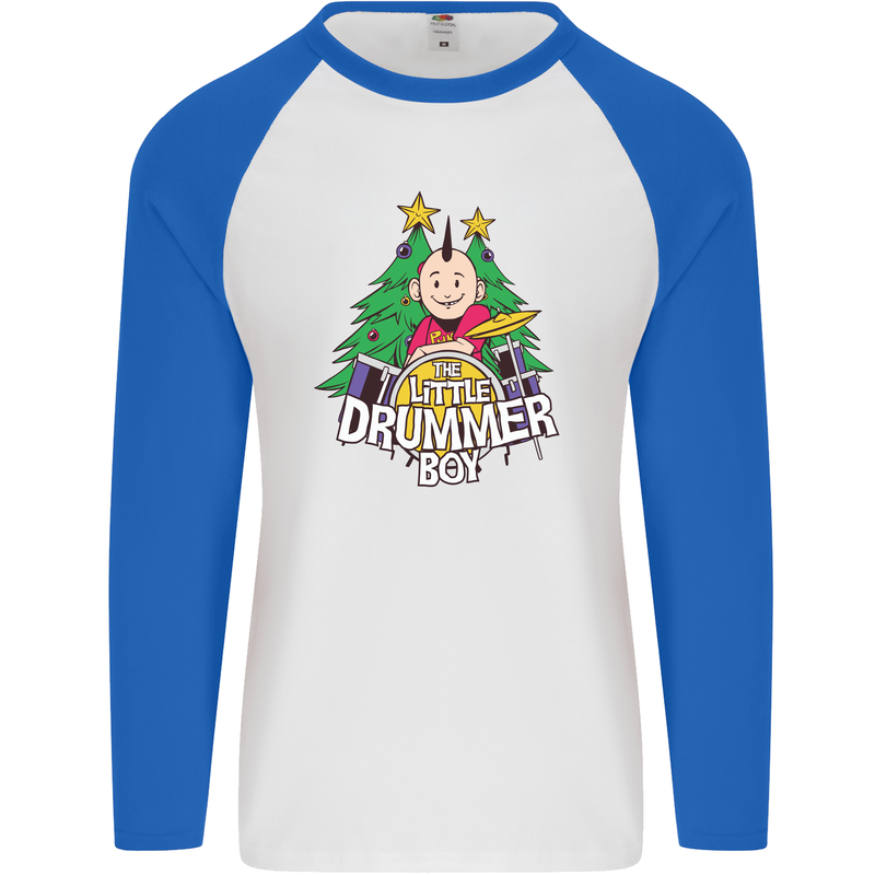 Christmas the Little Drummer Boy Funny Mens L/S Baseball T-Shirt White/Royal Blue