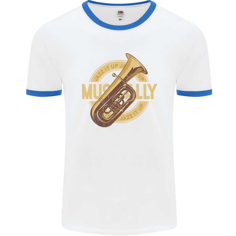 Tuba Brass Musical Instrument Jazz Mens Ringer T-Shirt White/Royal Blue