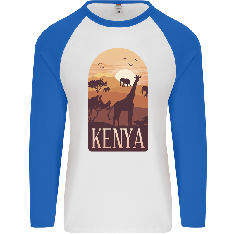 Kenya Safari Mens L/S Baseball T-Shirt White/Royal Blue
