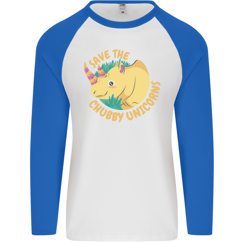 Save the Cuhbby Unicorns Funny Rhino Mens L/S Baseball T-Shirt White/Royal Blue