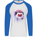 Hedgehog Watercolour Mens L/S Baseball T-Shirt White/Royal Blue
