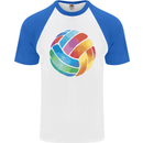 Volleyball Watercolour Mens S/S Baseball T-Shirt White/Royal Blue