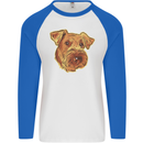 An Airedale Terrier Bingley Waterside Dog Mens L/S Baseball T-Shirt White/Royal Blue