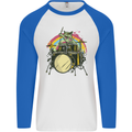 Zombie Cat Drummer Mens L/S Baseball T-Shirt White/Royal Blue