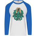 Cthulhu Monster Kraken Mens L/S Baseball T-Shirt White/Royal Blue