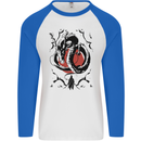 Samurai Warrior Dragon & Sun Fantasy MMA Mens L/S Baseball T-Shirt White/Royal Blue