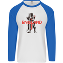 St Georges Day Knights Templar England Flag Mens L/S Baseball T-Shirt White/Royal Blue