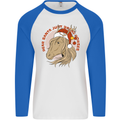 Equestrian Dear Santa Funny Horse Christmas Mens L/S Baseball T-Shirt White/Royal Blue