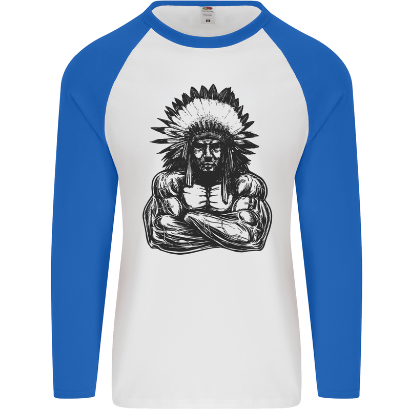 Gym Chief Training Top Bodybuilding MMA Mens L/S Baseball T-Shirt White/Royal Blue