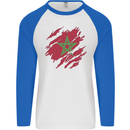 Torn Morocco Flag Moroccan Day Football Mens L/S Baseball T-Shirt White/Royal Blue