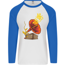Earth Song Gramophone Music DJ DJing Mens L/S Baseball T-Shirt White/Royal Blue