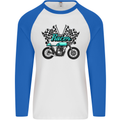 Cafe Racer Biker Motorcycle Motorbike Mens L/S Baseball T-Shirt White/Royal Blue