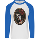 Day of the Dead La Catrina DOTD Sugar Skull Mens L/S Baseball T-Shirt White/Royal Blue