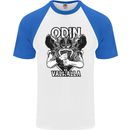 Odin Valhalla Viking Warrior Mens S/S Baseball T-Shirt White/Royal Blue