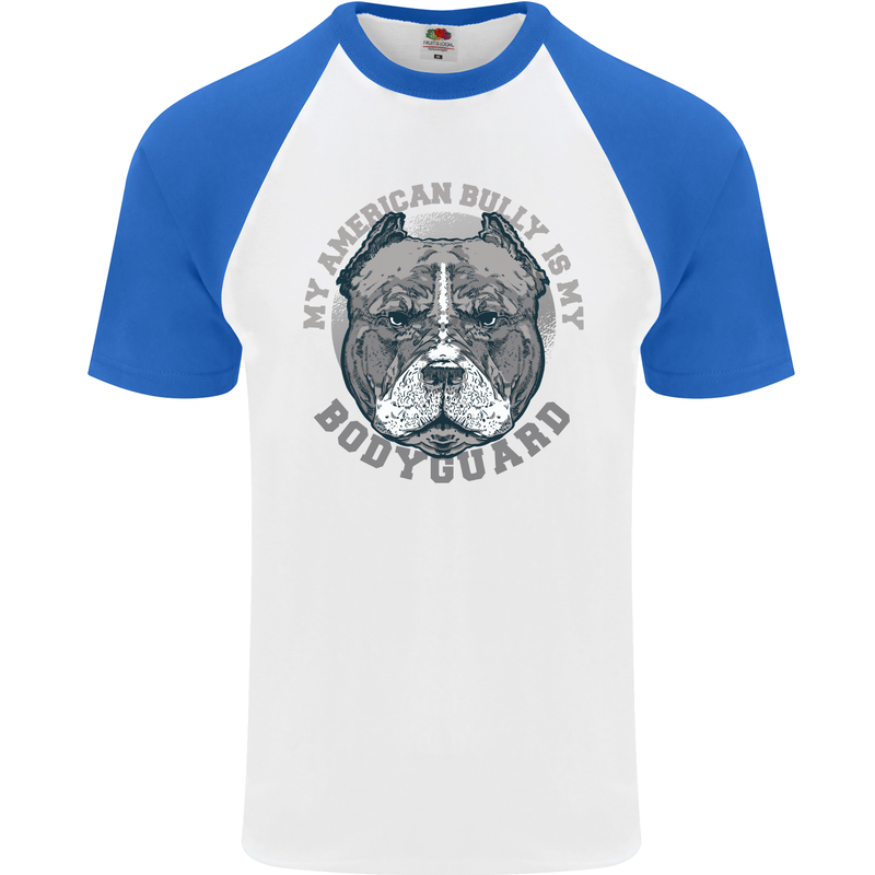 My American Bully is My Bodyguard Dog Mens S/S Baseball T-Shirt White/Royal Blue