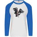 A Vulture Illustration Birds of Prey Mens L/S Baseball T-Shirt White/Royal Blue