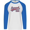 Legend Since 43rd Birthday 1980 Mens L/S Baseball T-Shirt White/Royal Blue