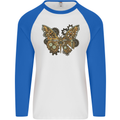 Steampunk Butterfly Butterflies Mens L/S Baseball T-Shirt White/Royal Blue