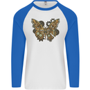 Steampunk Butterfly Butterflies Mens L/S Baseball T-Shirt White/Royal Blue