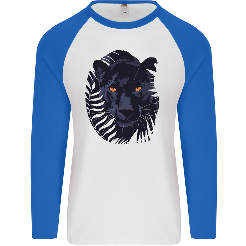 A Black Panther Mens L/S Baseball T-Shirt White/Royal Blue