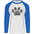 Dog Paw Print Word Art Mens L/S Baseball T-Shirt White/Royal Blue
