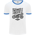 Two Wheels Forever Motorcycle Cafe Racer Mens Ringer T-Shirt White/Royal Blue