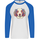 Australian Shepherd Dog Mens L/S Baseball T-Shirt White/Royal Blue