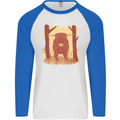 A Highland Cow Mens L/S Baseball T-Shirt White/Royal Blue