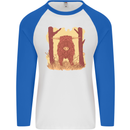 A Highland Cow Mens L/S Baseball T-Shirt White/Royal Blue