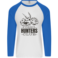 Fossil Hunters Club Paleontology Dinosaurs Mens L/S Baseball T-Shirt White/Royal Blue