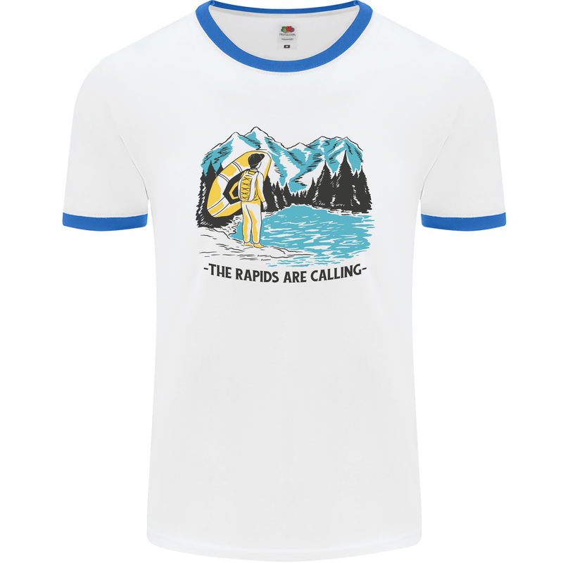 White Water Rafting Whitewater Rapids Calling Mens Ringer T-Shirt White/Royal Blue