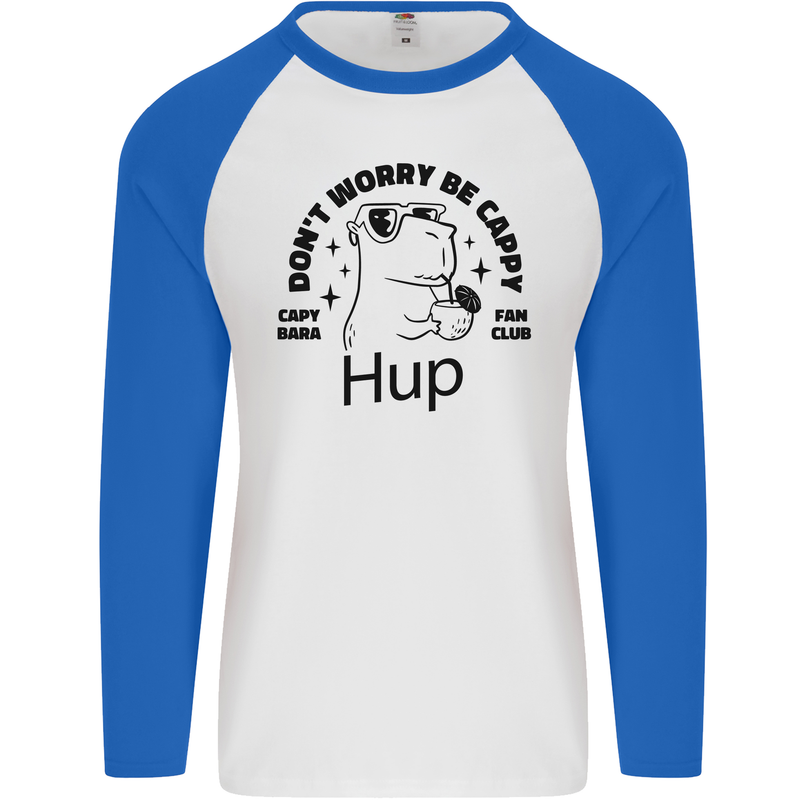 Capybara Be Cappy Funny Mens L/S Baseball T-Shirt White/Royal Blue