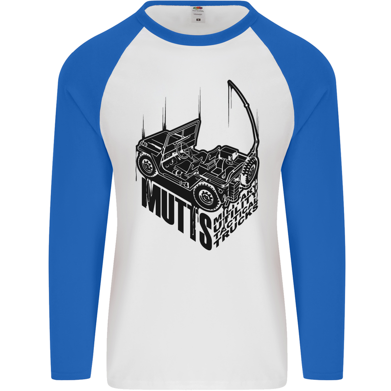 MUTTS Military Utility Tactical Trucks 4x4 Mens L/S Baseball T-Shirt White/Royal Blue