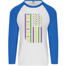 USA Mardi Gras American Flag America Mens L/S Baseball T-Shirt White/Royal Blue